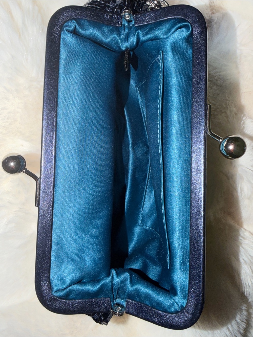 Coach Julia Special Edition Blue Sequin Frame Clutch with silver Logo - Picture 6 of 11